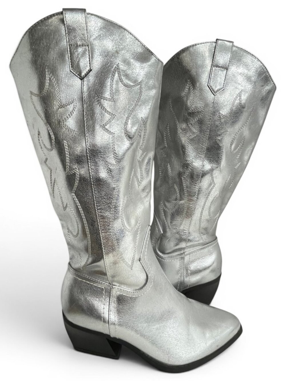 Madden NYC Tall Silver Metallic Rhinestone Cowboy Western Boots Women's 9